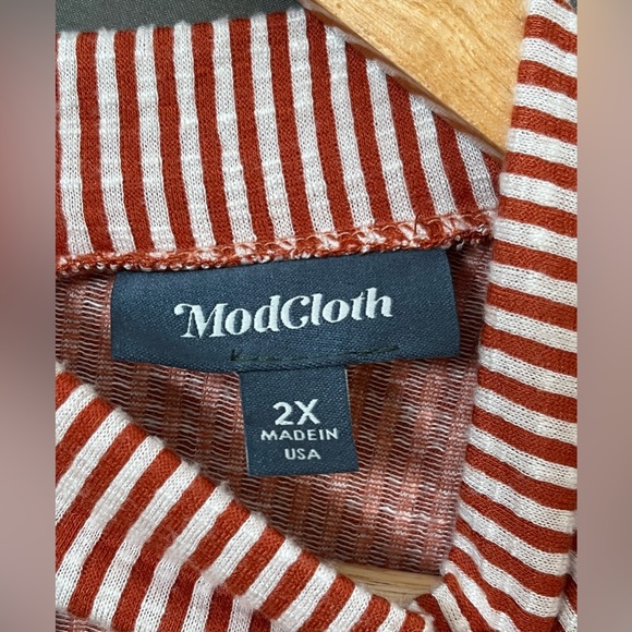 Mod Cloth 2x Rust Cream Keyhole Striped Sleeveless Jump Suit - Picture 4 of 6